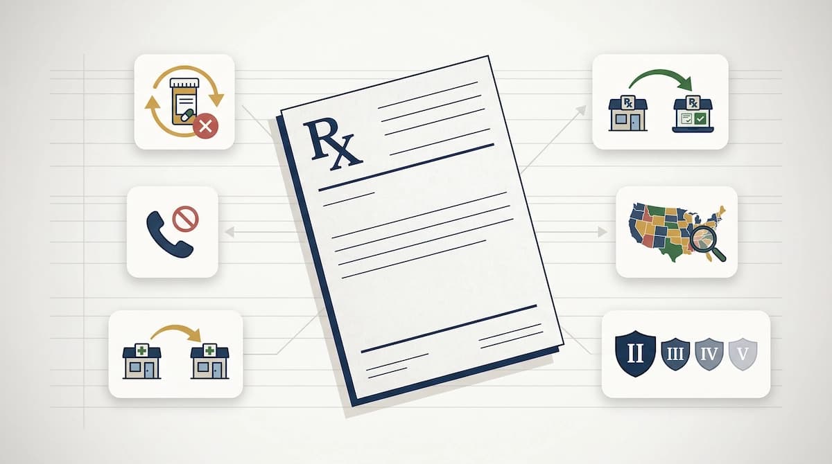 Controlled Substance Prescription Refill Rules (2026): Transfers, E-Prescribing & State Laws